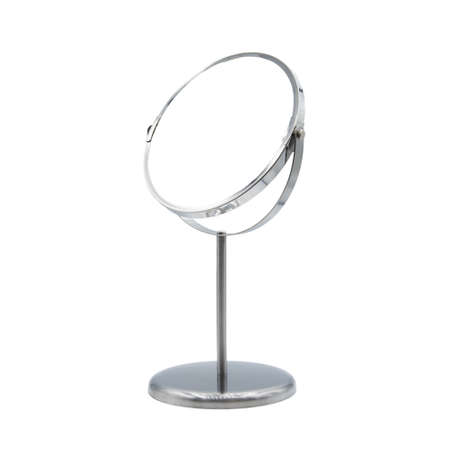 Silver makeup mirror isolated on white with clipping path.の写真素材