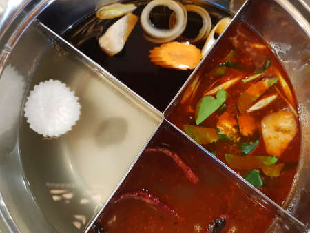 Thai hotpot shabu ,four style of shabu soup tom yum ,pork ,shoyu and Sichuan pepper soup.