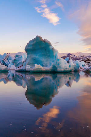 Icebergs in Jokulsarlon glacier lagoon. Vatnajokull National Park, Iceland Summer.Midnight Sun.の写真素材