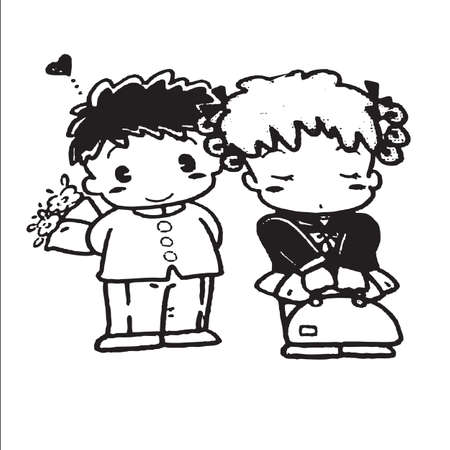 Happy children couple of frame on white backgroundのイラスト素材