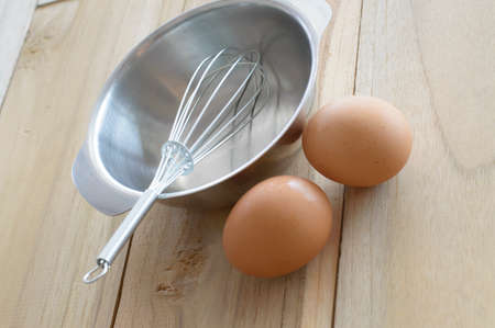 eggs on wood backgroundの写真素材