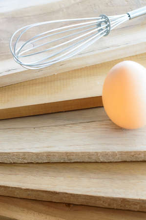 eggs on wood backgroundの写真素材