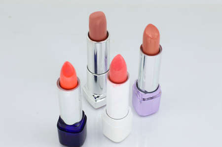 Beautiful lipsticks, isolated on whiteの写真素材
