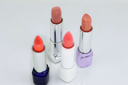 Beautiful lipsticks, isolated on whiteの写真素材