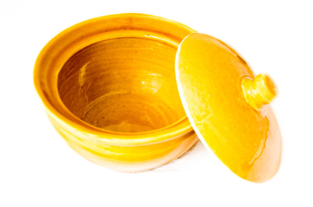 The ceramics bowl  with lid on white backgroundの写真素材