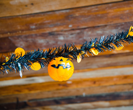 Decorate plastic pumpkin on black rainbow part の写真素材
