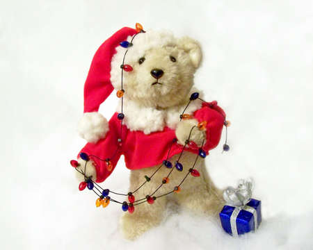 Santa Bear w/lights & presentの写真素材