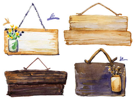 Wooden Tablet watercolor illustration isolated beigeの写真素材