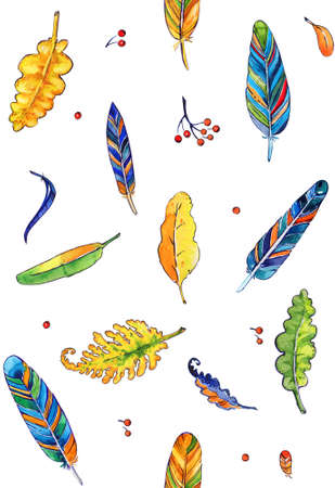 Feathers leaves isolated Pattern Watercolorの写真素材