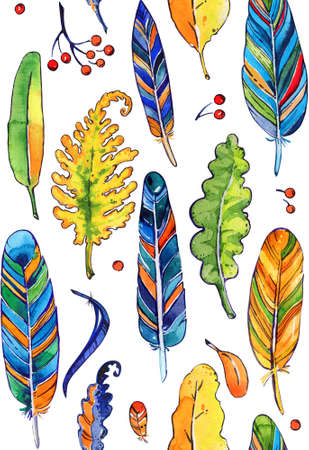 Feathers leaves isolated Pattern Watercolor bigの写真素材