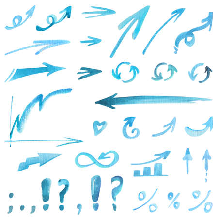 Arrows graphics percentages set watercolor cyanの写真素材