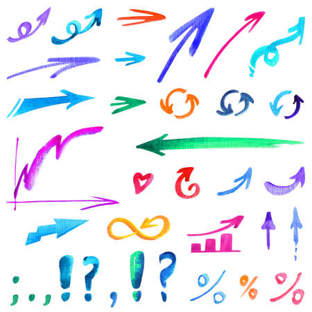 Arrows graphics percentages set watercolor colorfulの写真素材