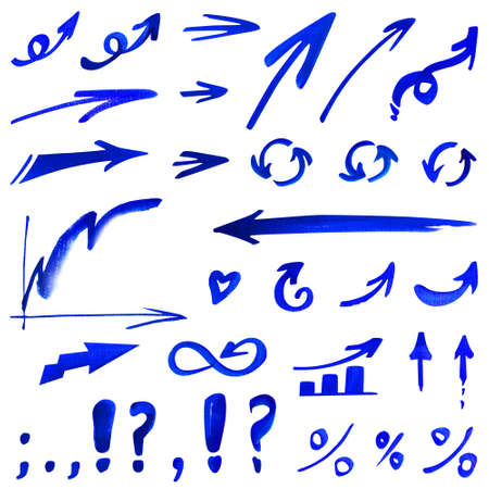 Arrows graphics percentages set watercolor blueの写真素材