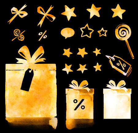 Black Friday sale watercolor set goldの写真素材