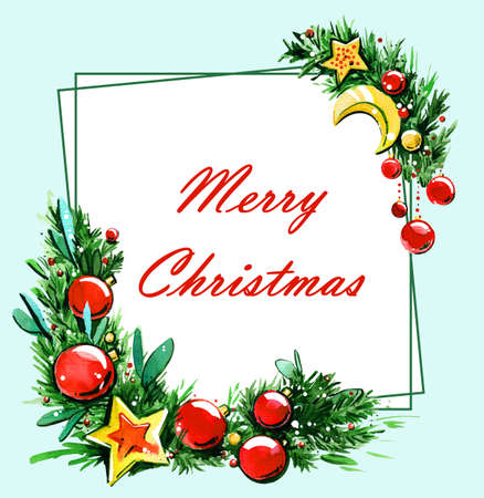 Christmas tree Christmas decoration frame watercolorの写真素材
