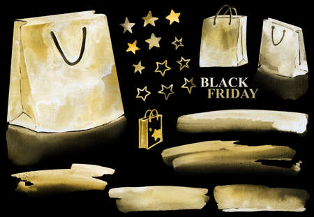 Black Friday watercolor set goldの写真素材