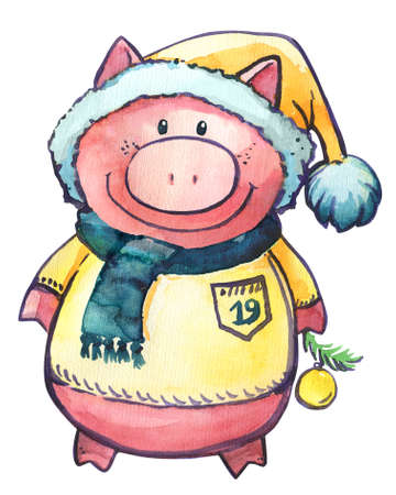 Pig New Year 2019 Christmas Watercolorの写真素材