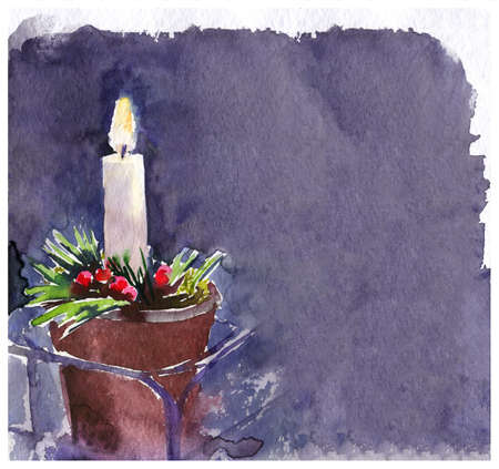 Christmas Candle greeting card New Year watercolorの写真素材