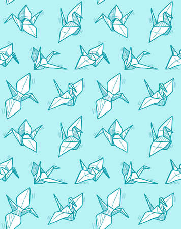 Origami cranes line vector patternのイラスト素材