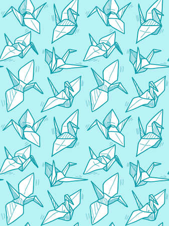 Origami cranes line vector fly patternのイラスト素材