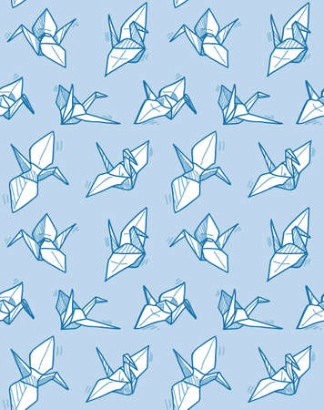 Origami cranes line pattern sketchの写真素材