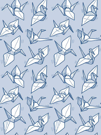 Origami cranes line fly pattern sketchの写真素材