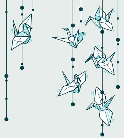 Origami cranes decoration line rasterの写真素材
