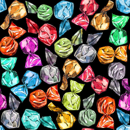 Candy chocolate wrapper glitters set watercolor pattern darkの写真素材