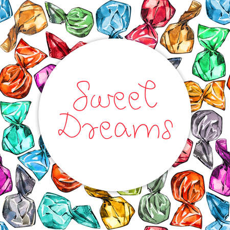 Candy chocolate wrapper glitters set watercolor pattern circleの写真素材