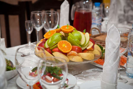 Fruit plate on the festive tableの写真素材