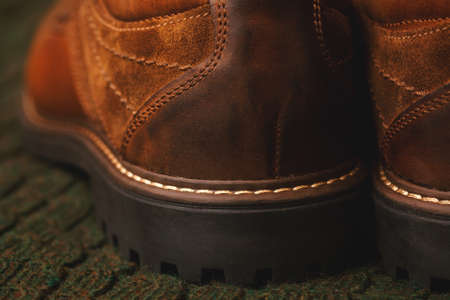 leather shoes close up, rear view. High soleの写真素材