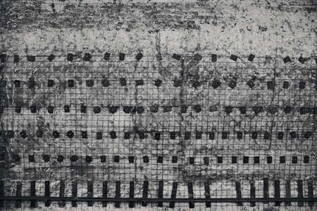 Abstract grunge texture. Old concrete wall, a metal grillの写真素材