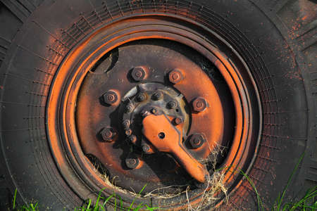 the wheel with rubber tires from the old truckの写真素材