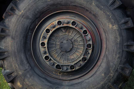 Background, texture. the big wheel is black from the car. rubber tireの写真素材