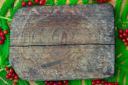 Cutting Board top view. Empty free space, wooden backgroundの写真素材