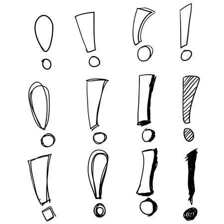 collection of handdrawn exclamation mark doodle in cartoon style vectorのイラスト素材