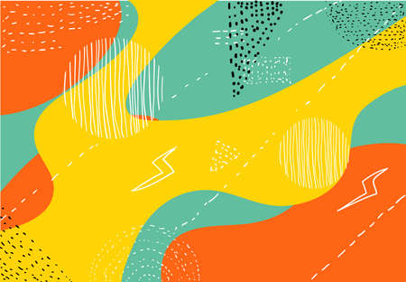 abstract geometric doodle background with retro handdrawn cartoon style