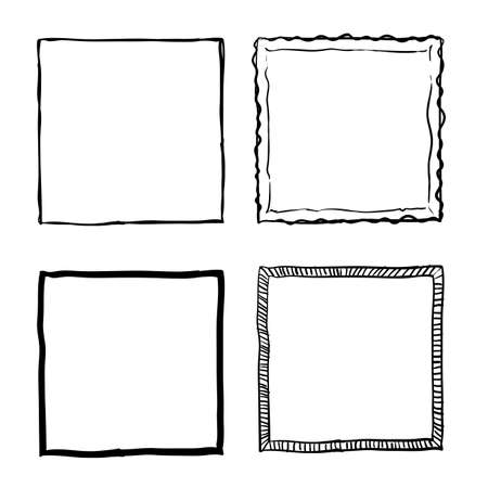 handdrawn square doodle frame collection vectorのイラスト素材