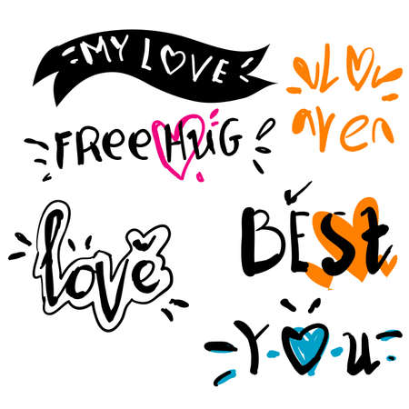 collection of hand drawn label text typography in doodle styleのイラスト素材