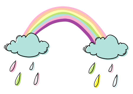 cute doodle cloud rainbow illustrationのイラスト素材