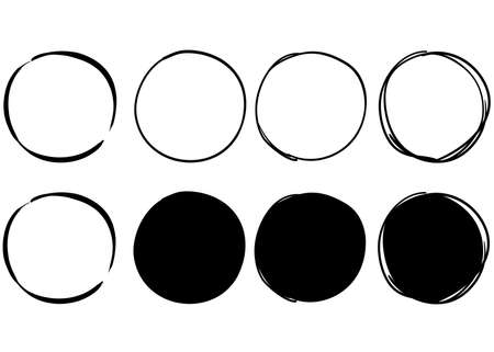 hand drawn circle frame with scribble round lines doodleのイラスト素材