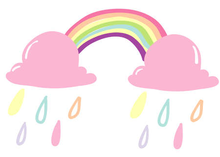 cute doodle cloud rainbow illustrationのイラスト素材