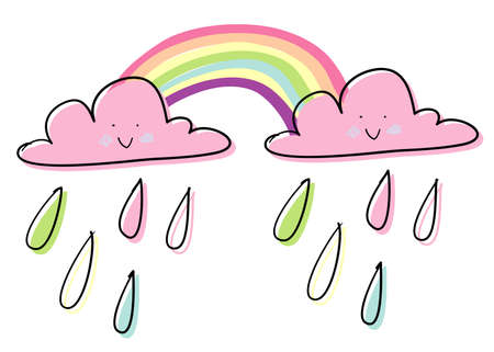 cute doodle cloud rainbow illustrationのイラスト素材