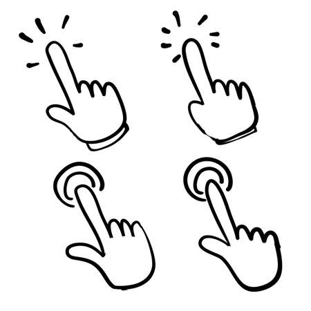 hand drawn hand pointer click icon doodle illustrationのイラスト素材