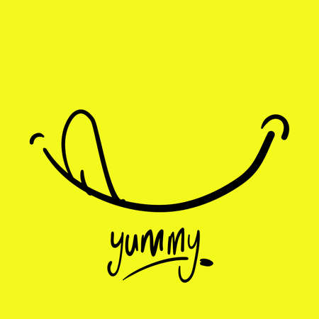 hand drawn Yummy face tongue smile delicious icon logoのイラスト素材