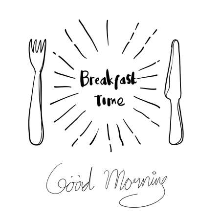 plate, knife and fork Vector illustration handdrawn doodle styleのイラスト素材