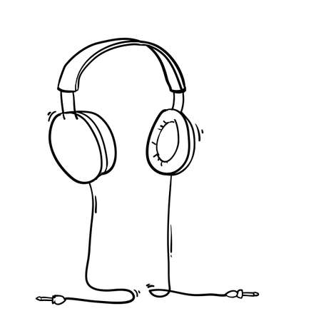 doodle headset earphone illustration handdrawn doodle styleのイラスト素材