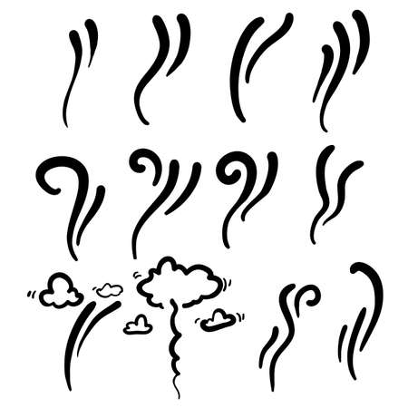 collection of smoke isolated on white background with doodle cartoon style vectorのイラスト素材