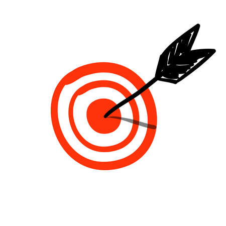 arrow hitting target in doodle handdrawn style vectorのイラスト素材