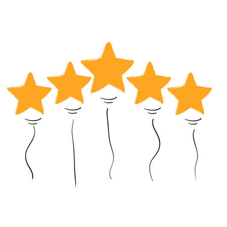five golden stars. Doodle cute illustration about the product quality rating.handdrawn styleのイラスト素材
